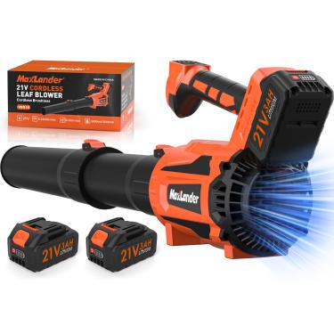Imagem de MAXLANDER Soprador de folhas sem fio, soprador de folhas elétrico sem fio com 2 baterias de 3,0 Ah e 1 carregador, 600 CFM e 200 MPH, e modo de 5 velocidades, para limpeza de pátio, cuidados com o