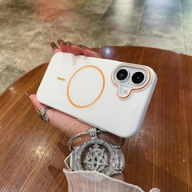 Imagem de HJZSZX Para iPhone 16 Pro Max Ultra Fino Matte Skin Hard Pc Case Carregamento Sem Fio Capa Magnética (Para iPhone 16 Pro Max/Branco)