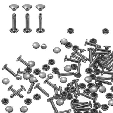 Imagem de HARFINGTON 80 conjuntos de rebites de tampa dupla, 6 x 12 mm, aço carbono, cabeça redonda, parafusos, parafusos tubulares de metal para decoração de artesanato em couro, bronze