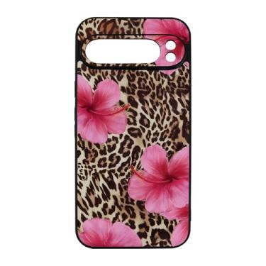 Imagem de qizjio Capa de telefone com estampa de leopardo estética – flor de hibisco rosa estilo anos 2000, capa protetora com padrão de chita fofa para Google Pixel 9 Pro XL
