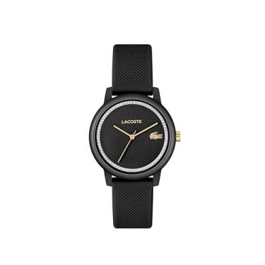 Imagem de Lacoste Relógio feminino L.12.12 Go 3H quartzo resistente à água com pulseira dilicone preta, modelo: 2001310, Preto, Assista