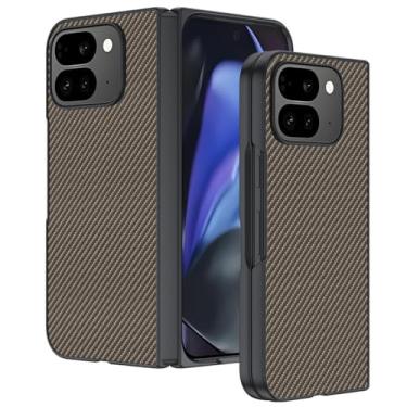 Imagem de LTLMYDAM Capa de couro para Google Pixel 10 Pro Fold, fina de fibra de carbono, textura leve, capa de telefone fosca para negócios, proteção contra quedas, marrom, 10 Pro Fold
