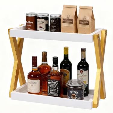 Imagem de DUICIRX Bancada organizadora de banheiro, organizador de balcão para decoração de banheiro, prateleira de pia de madeira para penteadeira (dourado)