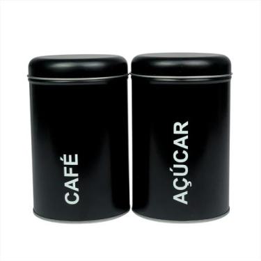 Imagem de Kit Porta Mantimentos Café Açucar Lata Metal Organizadora - FWB, Preto