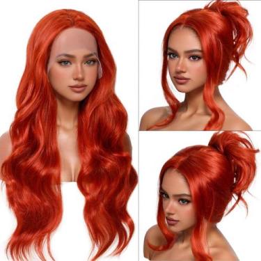 Imagem de Peruca Bkiyyi 13x4x1 com renda frontal 66 cm Ginger Body Wave