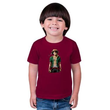 Imagem de Camiseta Masculina Infantil One Piece - marcelo, Vinho, 4