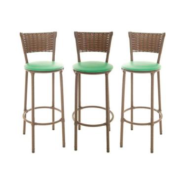 Imagem de KIT 3 Banquetas Alta Encapada Junco ARGILA Area de Lazer Cozinha Balcã
