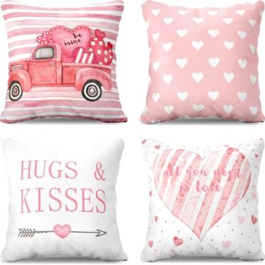 Imagem de LUVIVIHOME Capas de almofada para o dia dos namorados, capa de almofada decorativa, aniversário de casamento, amor, coração, caminhão, rosa, listrada, para sofá, área externa, sala de estar, decoração