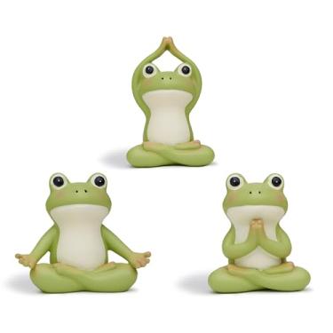 Imagem de BOIHEGU Zen Frog Figurine Yoga Meditation Room Calming Decoration, Cute 4 inch Yoga Frog Trio Set Green Frog Knick Knack Bathroom Shelf Decoration