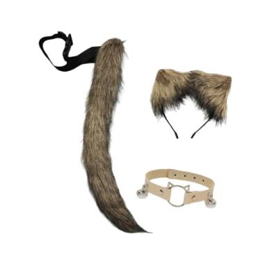 Imagem de Colaxi Conjunto de 3 peças de orelhas e cauda de gato, acessórios para fantasias de cosplay para baile de máscaras de Halloween, CafÉ
