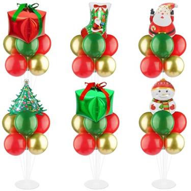Imagem de Conjunto de 6 kits de mesa de balão de Natal com caixa de presente, balão de alumínio de Papai Noel, peça central de mesa para mesas, suporte de balão, decoração para Natal, feriado, festa de