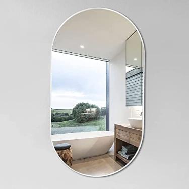 Imagem de Espelho de banheiro montado na parede moldura de alumínio espelho de vaidade HD, espelho de parede suspenso horizontal ou vertical para sala de estar, quarto, banheiro, espelho de entrada, espelho de