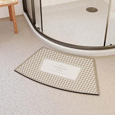 Imagem de Tapete de banho curvo para duche de canto antiderrapante absorvente secagem rápida terra diatomácea suave lavável microfibra resistente à sujidade fácil de limpar banheira caqui 2 45 x 100