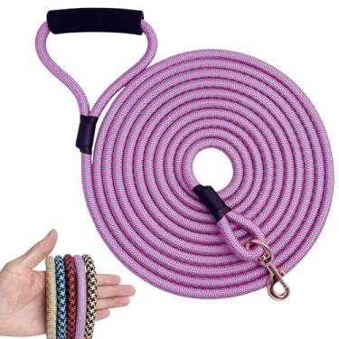 Imagem de Shorven Coleira forte de nylon para adestramento para cães com alça macia de 1,5 a 6 m, rosa / azul (diâmetro: 1,3 cm 20 pés)
