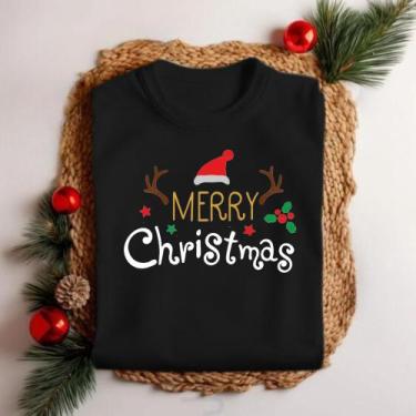 Imagem de Blusinha Natal '' Gorro do Papai Noel E Renas'' Estampada Camiseta 100