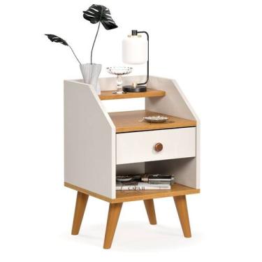 Imagem de Mesa De Cabeceira 1 Gaveta Nicho Prateleiras Mini Cômoda Criado Dakota