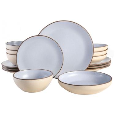 Imagem de Aparelho de Jantar Clássico com 16 Peças em Cerâmica Serve 4 Pessoas, Gibson Elite Contempo, Azul