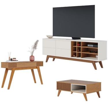 Imagem de Rack Bancada Noronha 1.8 Off White Matte Freijó com Mesa de Centro Jer