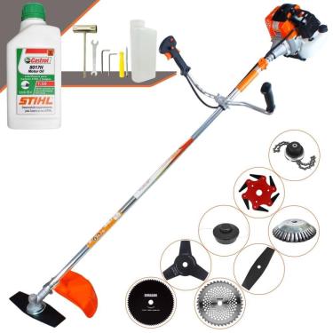 Imagem de Cortador de Grama Completa À Gasolina Vulcan VR430S 43cc 1,7HP Alta Performance Com Carretel de Nylon + Kit 7 Opções de Corte + ÓLEO STIHL 2 Tempos