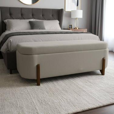 Imagem de Banco Baú Organizador Estofado Orgânico Milão Peseira 1,40 Bouclê Bege - Montanari`s Decor