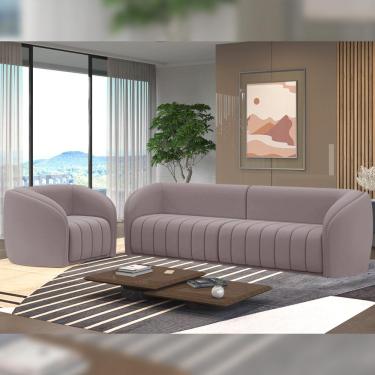 Imagem de Conjunto Sala de Estar Sofá 252cm 3 Lugares e Poltrona Adam Veludo Rosê G45 - Gran Belo