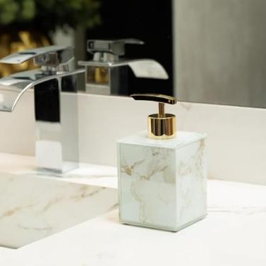 Imagem de Saboneteira Líquido 250ML Porta Sabonete Decorativo De Vidro EFEITO MÁRMORE Porta Álcool Gel Porta Sabonete Líquido (Dourado,Unid)