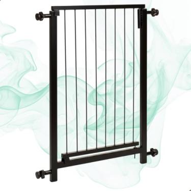 Imagem de Portão de Segurança 70x80cm Portãozinho Pet Proteção Bebes Crianças Cães Cachorros Protetor Porteira Vãos Corredor Porta Grade Extensível + Prolongador 10cm - Preto