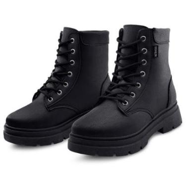 Imagem de Bota Coturno Feminina Tratorada Super Conforto Cano Médio Preta MzKid-Feminino