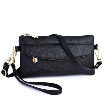 Imagem de Bolsas transversais pequenas para mulheres, carteira e porta-moedas, bolsa de pulso de poliuretano macio, Preto, Small