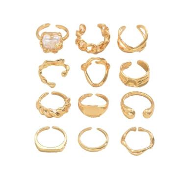 Imagem de Conjunto de 12 peças punk vintage geométrico placa de metal estilo anel aberto estilo moda personalidade simples versátil acessórios de anel ajustável uso diário festa joias presentes