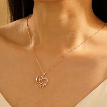 Imagem de Presentes de cavalo para mulheres, colar com pingente de coração de zircônia cúbica banhado a ouro 14K, não mancha, hipoalergênico, impermeável, joia delicada, 18"+2", Latão, Sem Pedra Preciosa