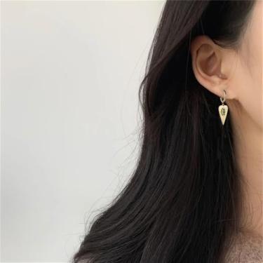 Imagem de Brincos femininos com pingente de olho turco banhado a ouro 18 quilates de aço inoxidável verde turquesa gota de coração pequenos brincos pendentes de argola, Small, Aço inoxidável, Sem pedra preciosa