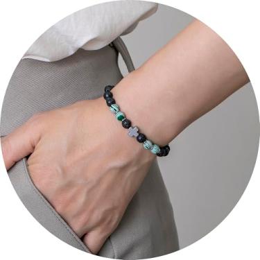 Imagem de Pulseira de contas para homens e mulheres, pulseira elástica com detalhes cruzados, contas empilháveis, joias unissex para uso diário, 19.5cm, Miçanga, Sem Pedra Preciosa