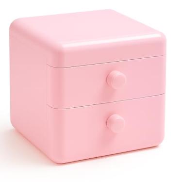 Imagem de Caixa Organizadora Multiuso com Gavetas Deslizantes e Tampa Superior, Compartimentos Variados, Design Moderno para Mesa, Escritório, Penteadeira e Banheiro (Rosa)