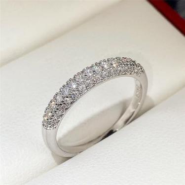 Imagem de Anéis de noivado minimalistas de zircônia cúbica de três fileiras banhadas a ouro branco, alianças de compromisso, festas noturnas, presentes de dia dos namorados, alianças de eternidade para mulheres