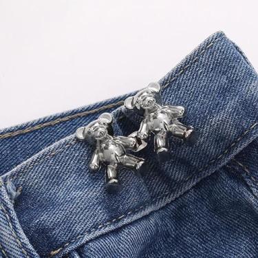 Imagem de 3 pares de pinos de botão de cintura destacáveis em forma de urso para mulheres saias jeans (prata)