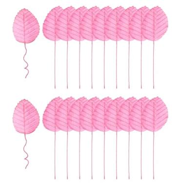 Imagem de Folhas artificiais rosa com hastes, pacote com 50 folhas falsas de seda para decoração de casamento, buquês, grinaldas, decoração de festa