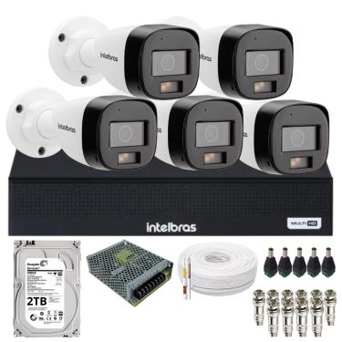 Imagem de Kit Monitoramento 5 Câmeras Intelbras VHD 3220 B Full Color com Áudio Dvr Intelbras 08 Canais 1108-c Acompanha Hd 2Tb