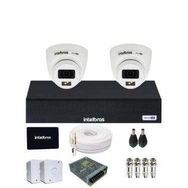 Imagem de Kit CFTV Com 2 Câmeras Intelbras 3220d Full Color Com Áudio DVR intelbras 1104-c  Com SSD 512gb