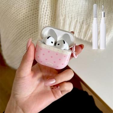 Imagem de COTYPOFLIYTT Capa compatível com AirPods 4ª geração com kit de limpeza, design estético de bolinhas de coração fofo, feminino, chaveiro, capa protetora de TPU macio para AirPods 4 - Coração rosa