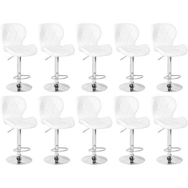 Imagem de Kit 10 Banquetas Slim Estofada Giratória Com Regulagem De Altura - Branco