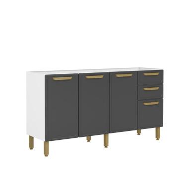 Imagem de Balcão De Cozinha Em Aço 160cm 4 Ptas 2 Gav Bella Bertolini - Grafite/branco Grafite/branco