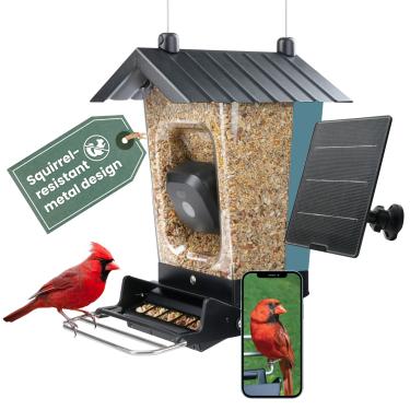 Imagem de Perky-Pet Alimentador inteligente de pássaros com câmera movida a energia solar - resistente a esquilos, capacidade de 1,5 kg, câmera de transmissão ao vivo WiFi HD 1080p ativada por movimento, SPCAM
