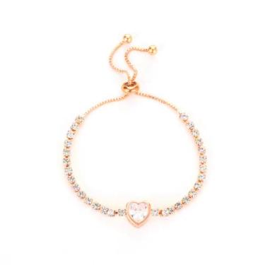 Imagem de Pulseiras femininas de elos de tênis na moda com pingente de coração com strass pulseira de corrente fina pulseiras douradas delicadas joias presentes para mulheres, One Size, Metal, Sem Pedra