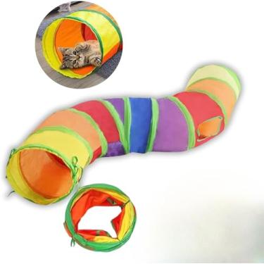 Imagem de Túnel para Gatos em S, 123 cm, 4 Saídas, Dobrável, Colorido, Com Saídas Laterais, Exercícios e Atividades