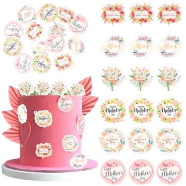 Imagem de Rsstarxi Pacote com 60 enfeites de cupcake florais comestíveis feliz dia das mães papel wafer amor mãe cupcake escolhas comestíveis dia das mães decorações de bolo para melhor decoração de festa do