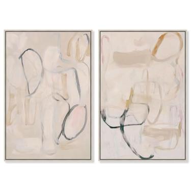 Imagem de Serenidade Neutro Conjunto de 2 Painéis Impressão em Tela Arte de Parede Dourada por Art Remedy, Moldura Prata, 50 x 76 cm