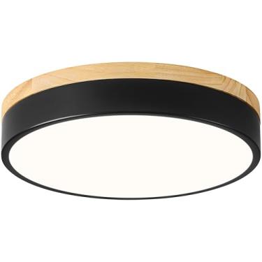 Imagem de TEMINBU Luminária De Teto Led Madeira Regulável Teminbu, 5 Unidades, 2700K-6000K, Moderna, Preta, Embutida, Redonda, Minimalista, Para Quarto, Cozinha, Lavanderia, Corredor, 11,81 Pol.