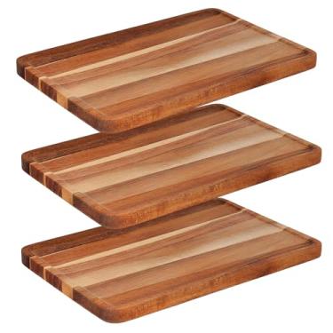 Imagem de LEXININ Bandejas de madeira de acácia, 30 x 18 cm, conjunto de 3, travessas retangulares