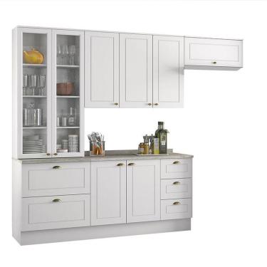 Imagem de Cozinha Completa Americana 4 Peças Branco Com Cristaleira - Móveis Henn Branco